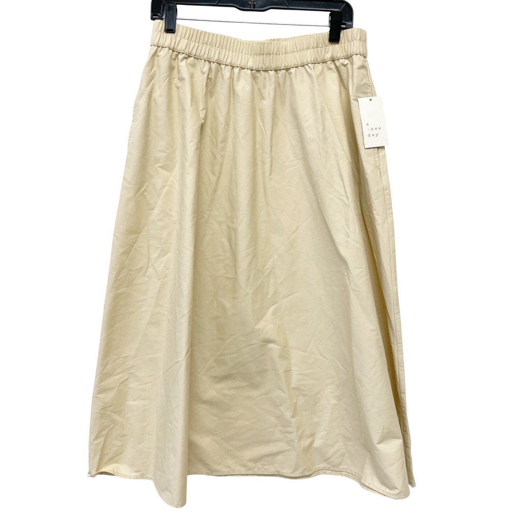 A New Day Women's Beige Elastic Waist Cotton Blend Midi Skirt Size Medium